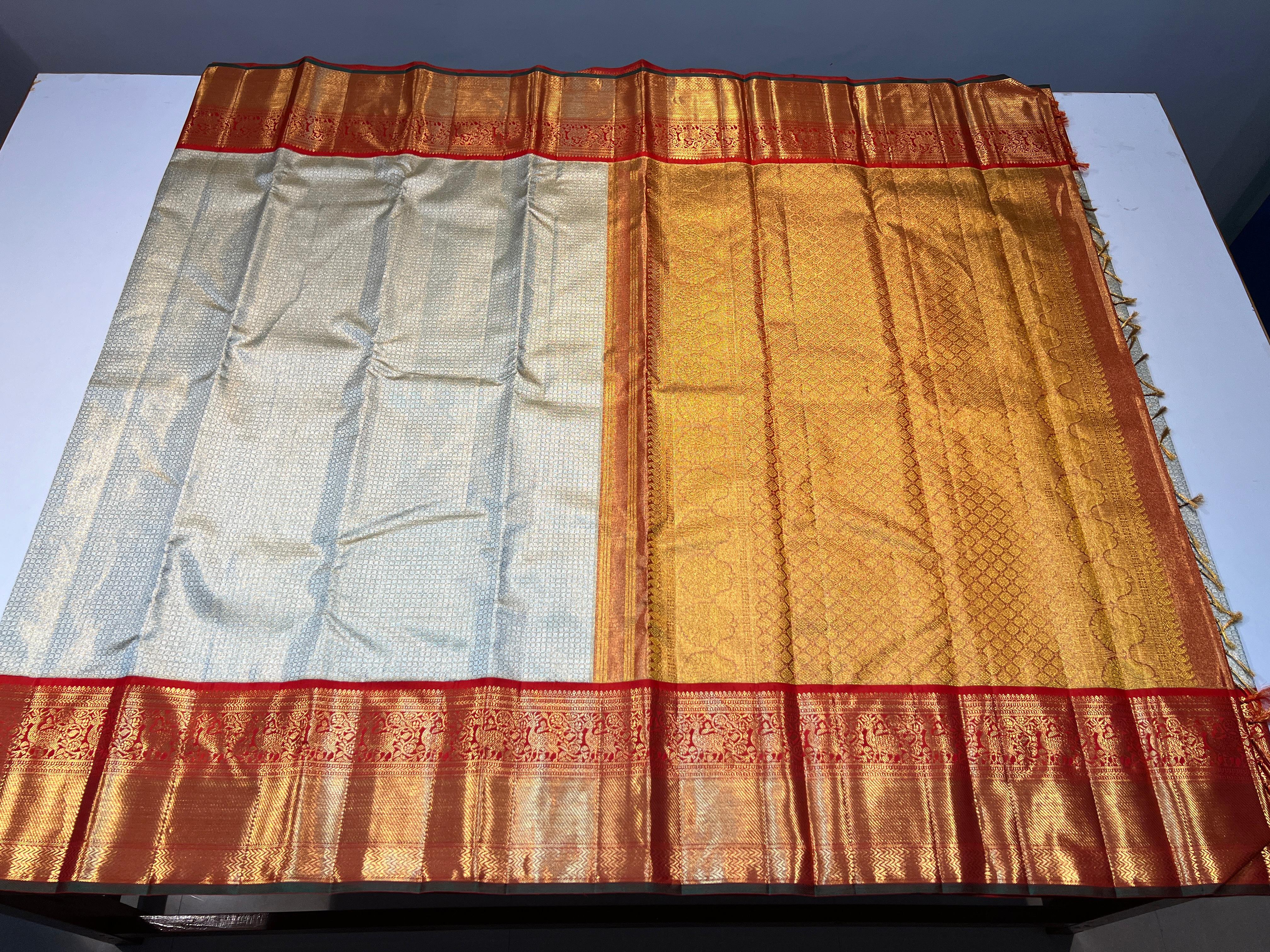 CREAM,Gold zari KANCHI SILK SAREE