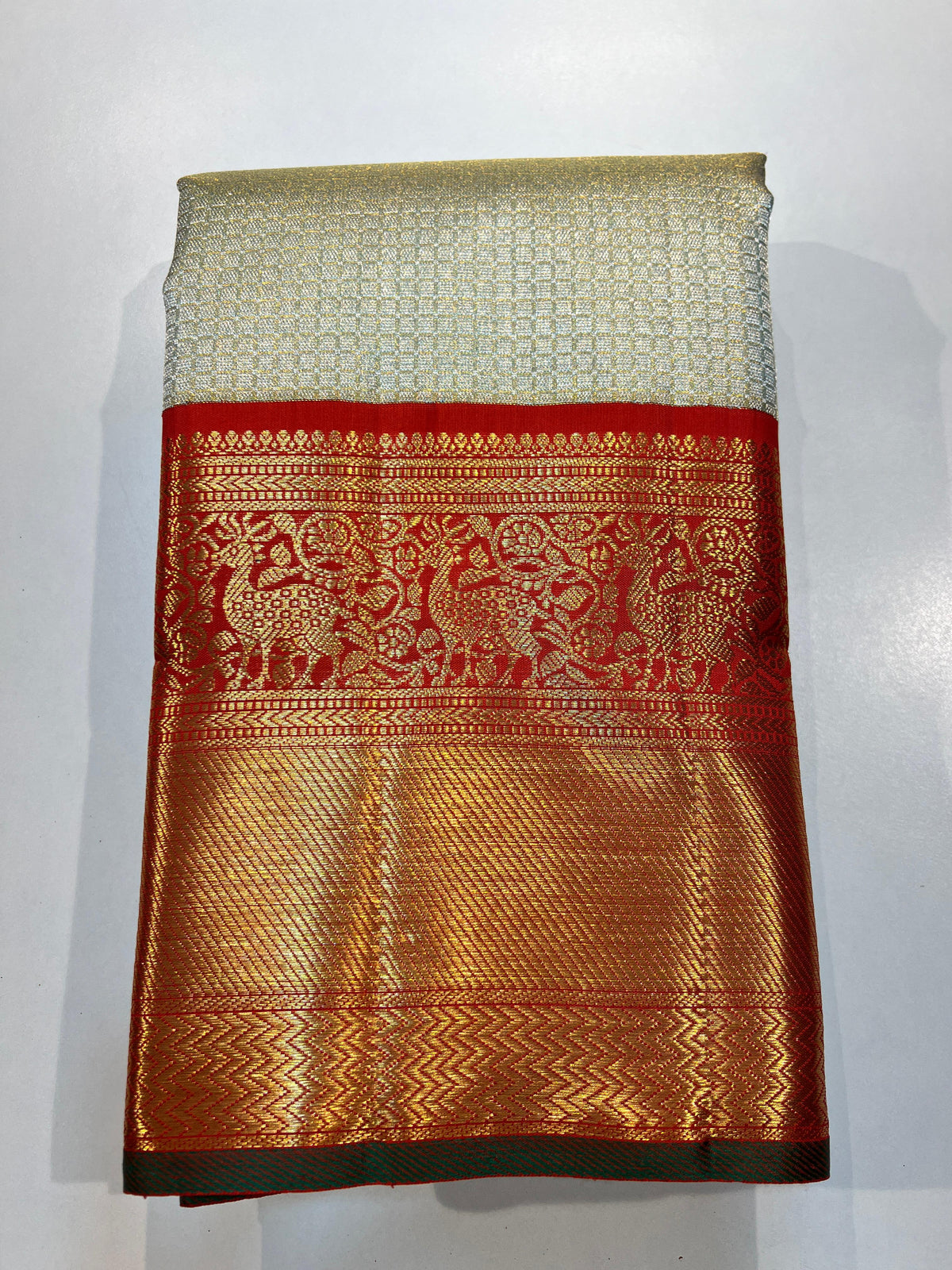 CREAM,Gold zari KANCHI SILK SAREE