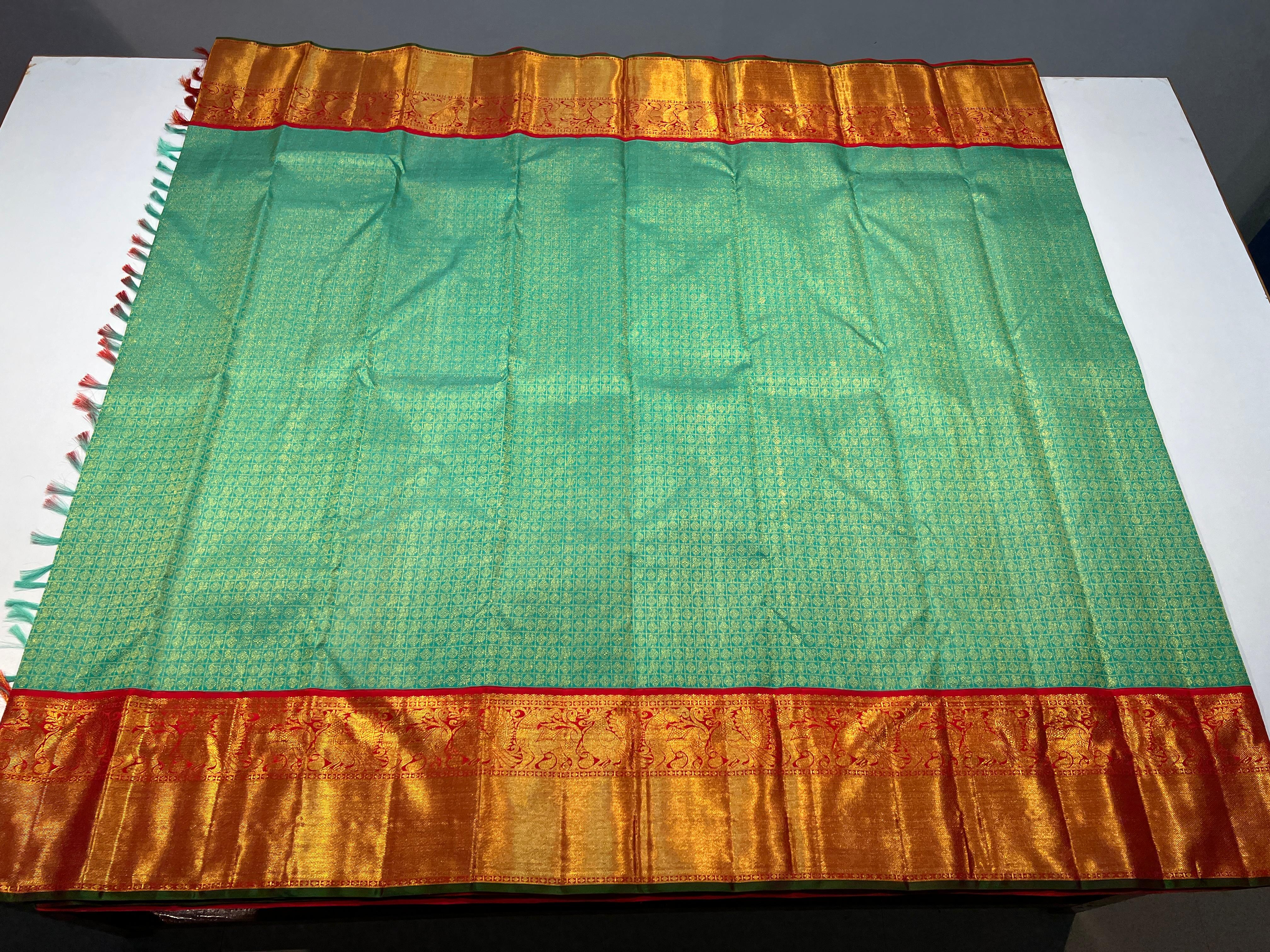 GREEN RED KANCHI SILK SAREE