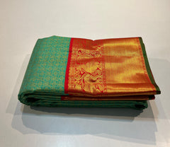 GREEN RED KANCHI SILK SAREE