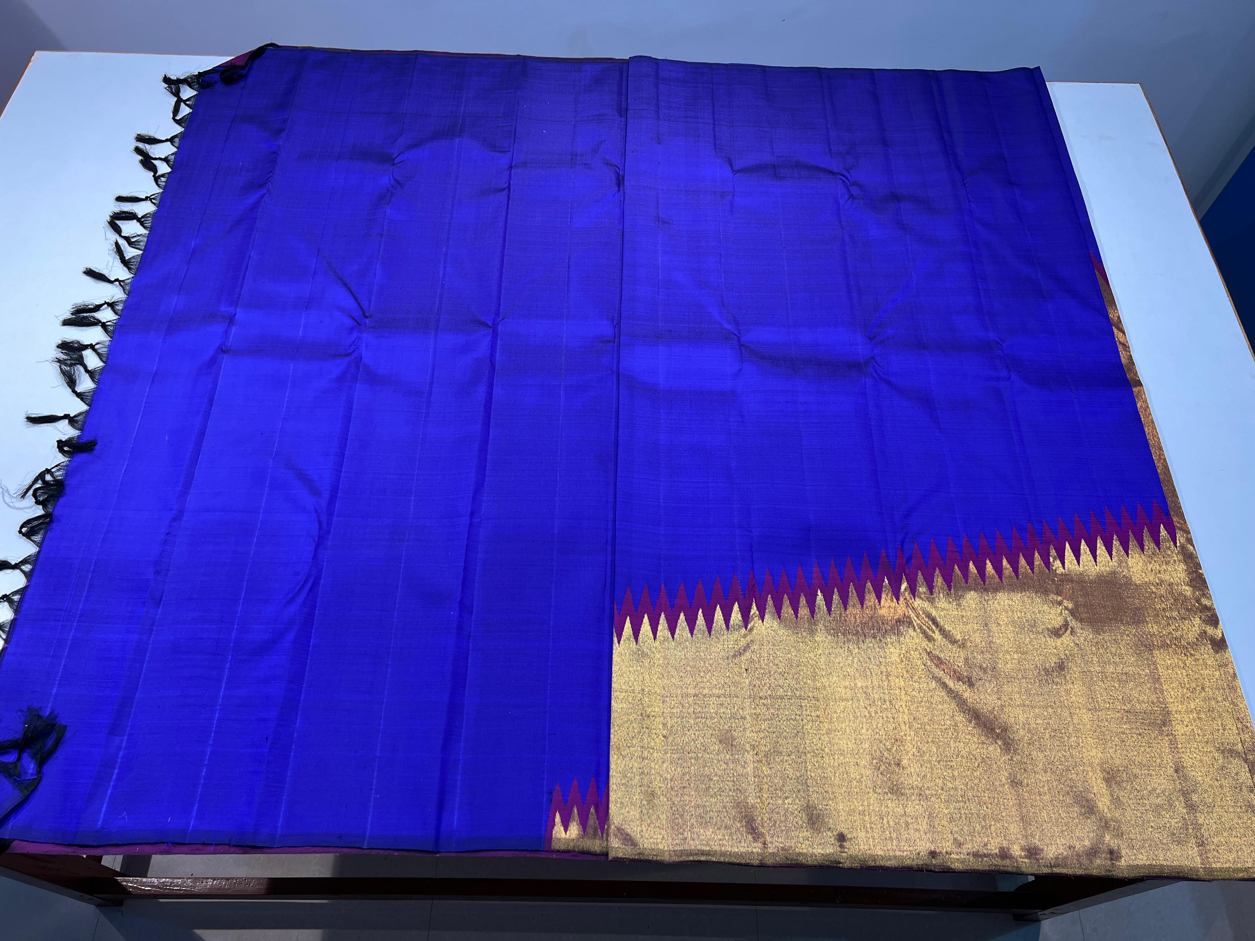 BLUE/GOLD TEMPLE BOARDER SAREE