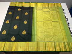 DARK GREEN /PASTEL GREEN COLOUR COMBINITION  KANCHI SILK SAREE