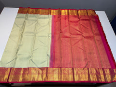 PISATA GREEN/RED PINK COLOUR COMBITION PURE KANCHI SILK SAREE