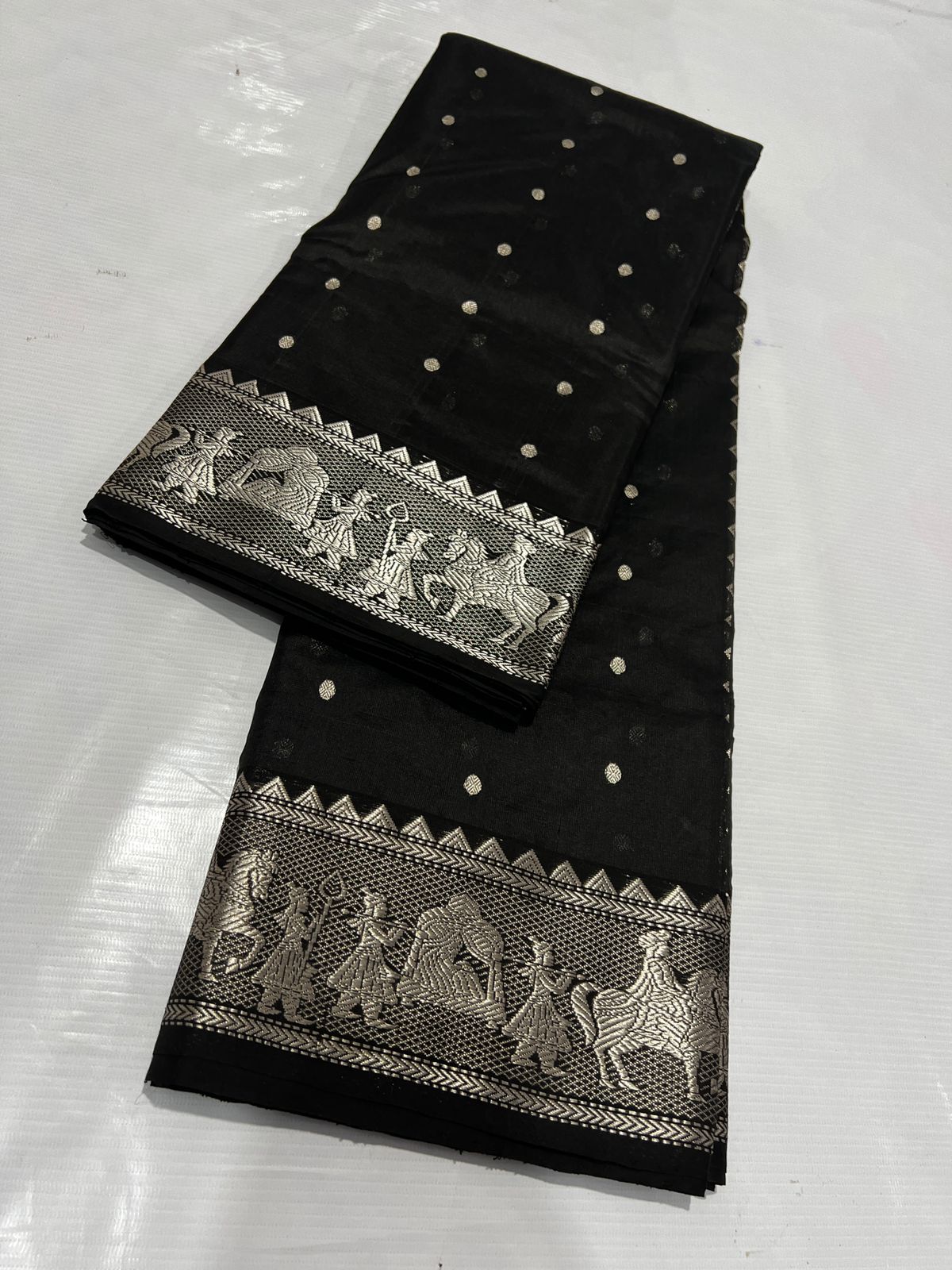 BLACK / SILVER  CHANDERI SAREE