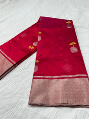 PINKISH RED CHANDERI SAREE