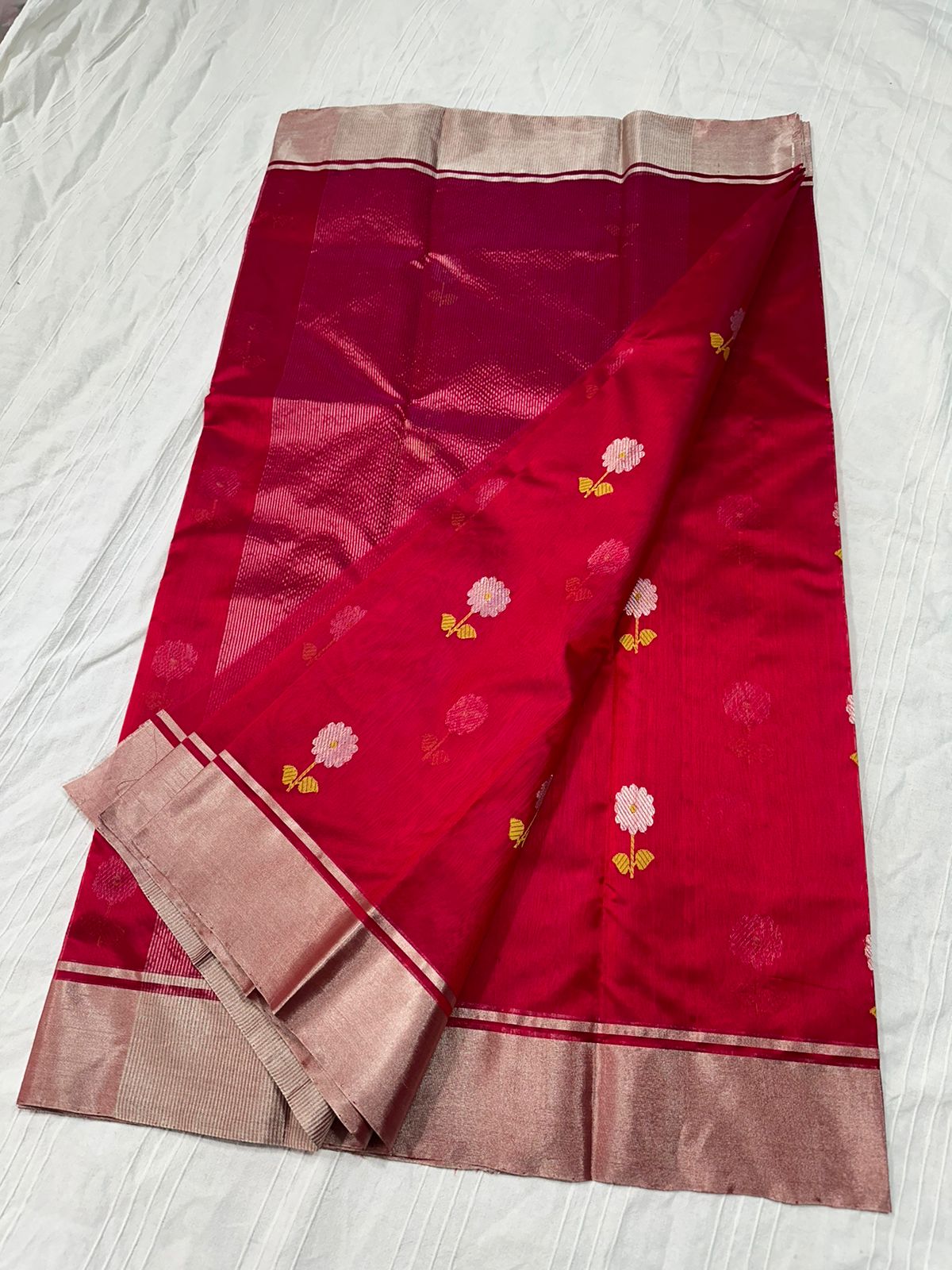 PINKISH RED CHANDERI SAREE