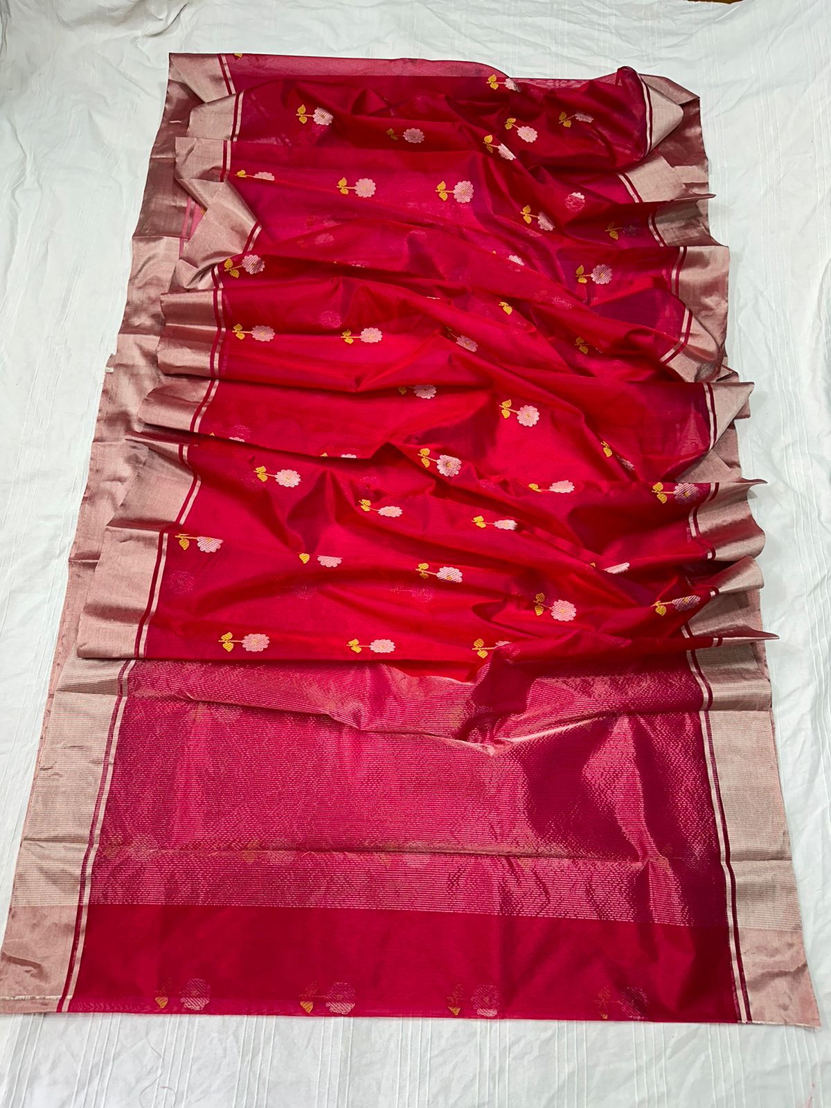 PINKISH RED CHANDERI SAREE