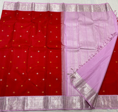 RED/BABY PINK  COLOUR COMBITION PURE KANCHI SILK SAREE