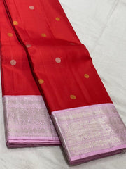 RED/BABY PINK  COLOUR COMBITION PURE KANCHI SILK SAREE