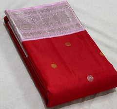 RED/BABY PINK  COLOUR COMBITION PURE KANCHI SILK SAREE