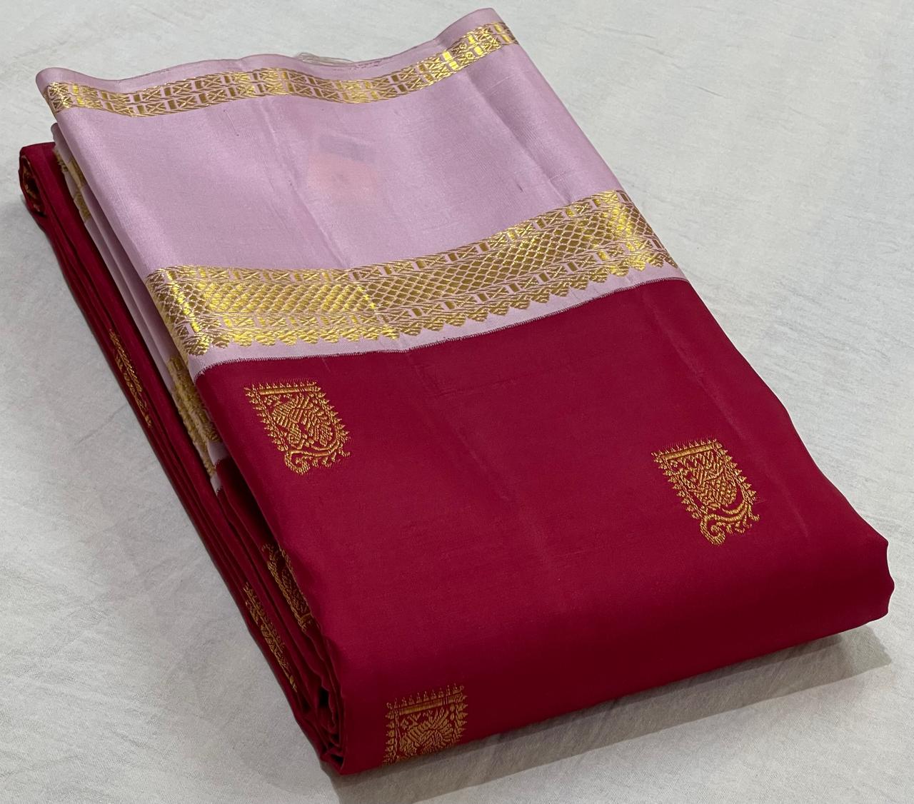 MAGENTA RED/LILAC  COLOUR  KANCHI SILK SAREE