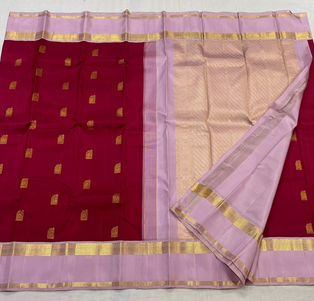 MAGENTA RED/LILAC  COLOUR  KANCHI SILK SAREE