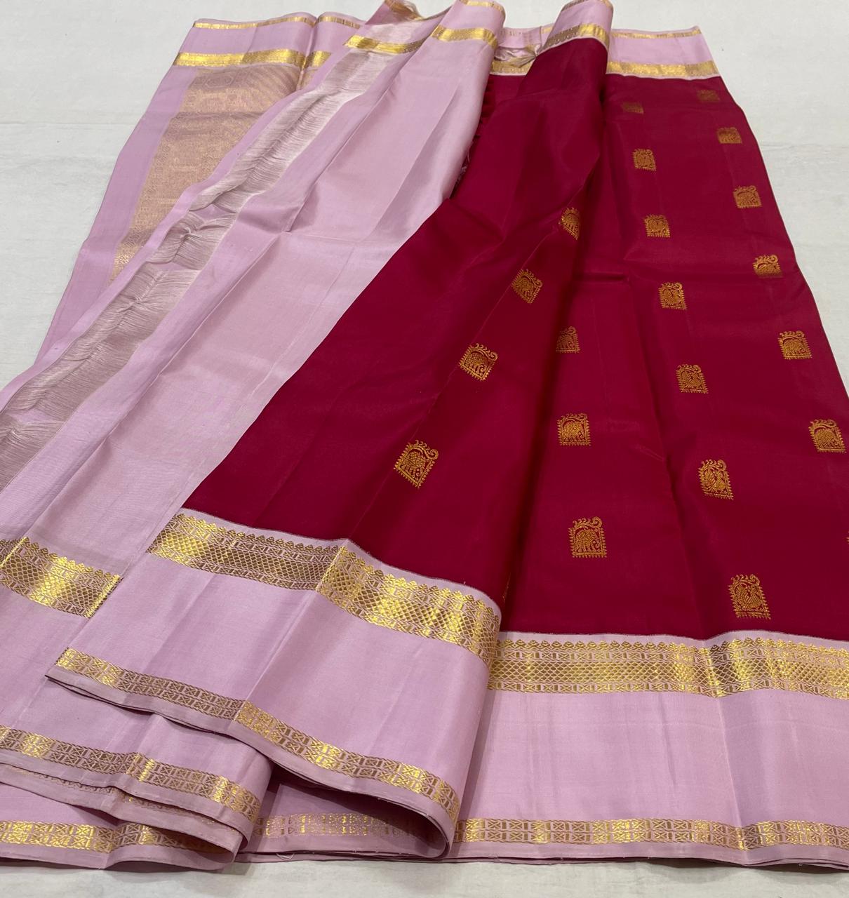 MAGENTA RED/LILAC  COLOUR  KANCHI SILK SAREE