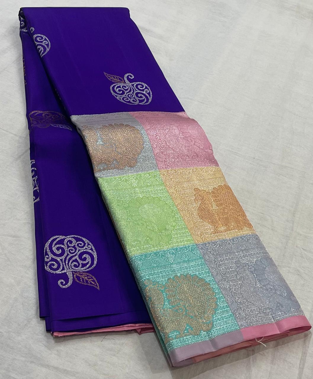 VOILET/MULTI COLOUR  KANCHI SILK SAREE