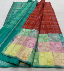 VERMILLION RED/MULTI COLOUR  KANCHI SILK SAREE