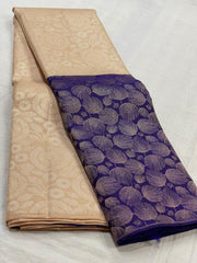 CREAM/BLUE KANCHI SILK SAREES