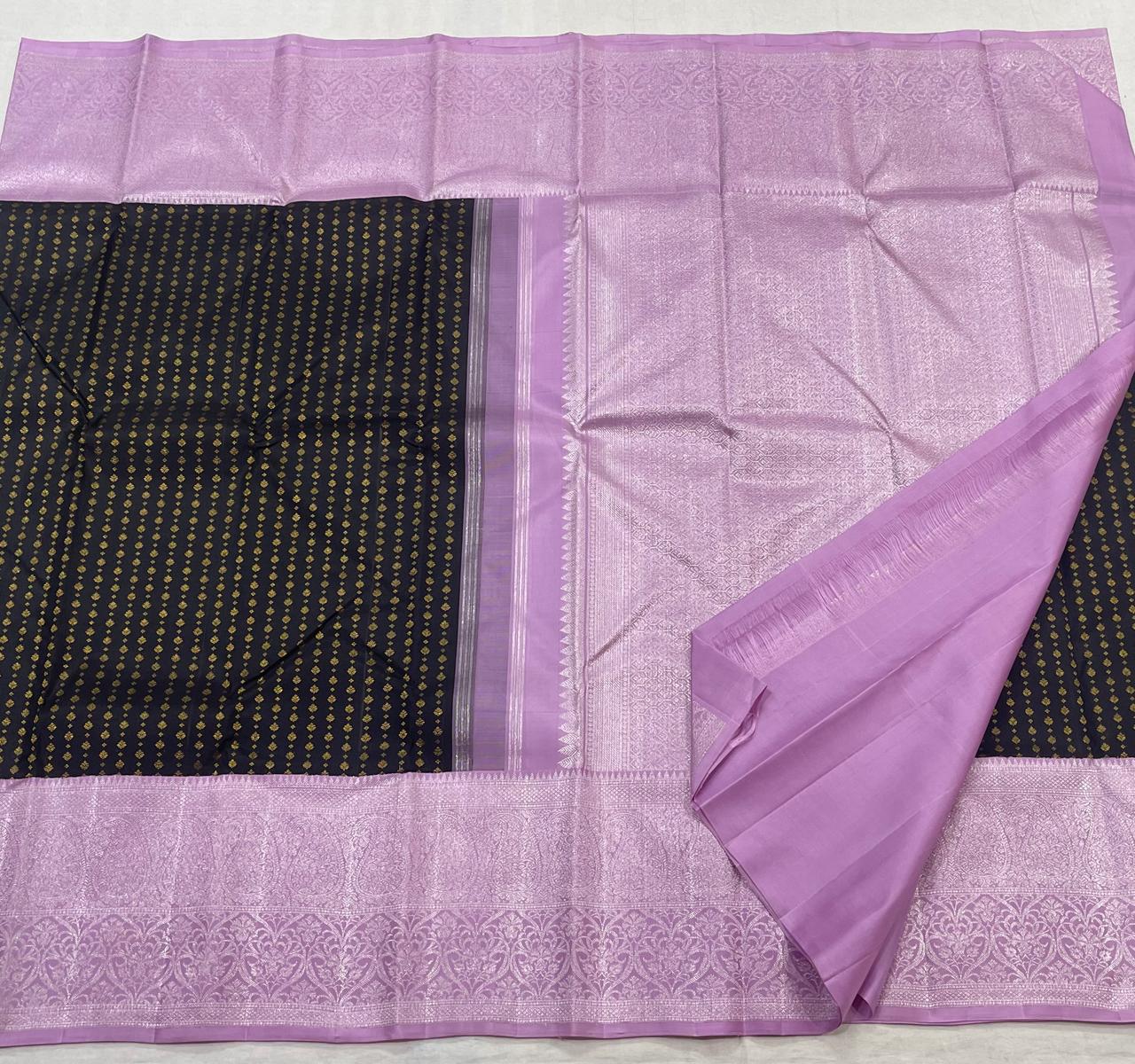 BLACK/LAVENDER BORDER KANCHI SILK SAREE