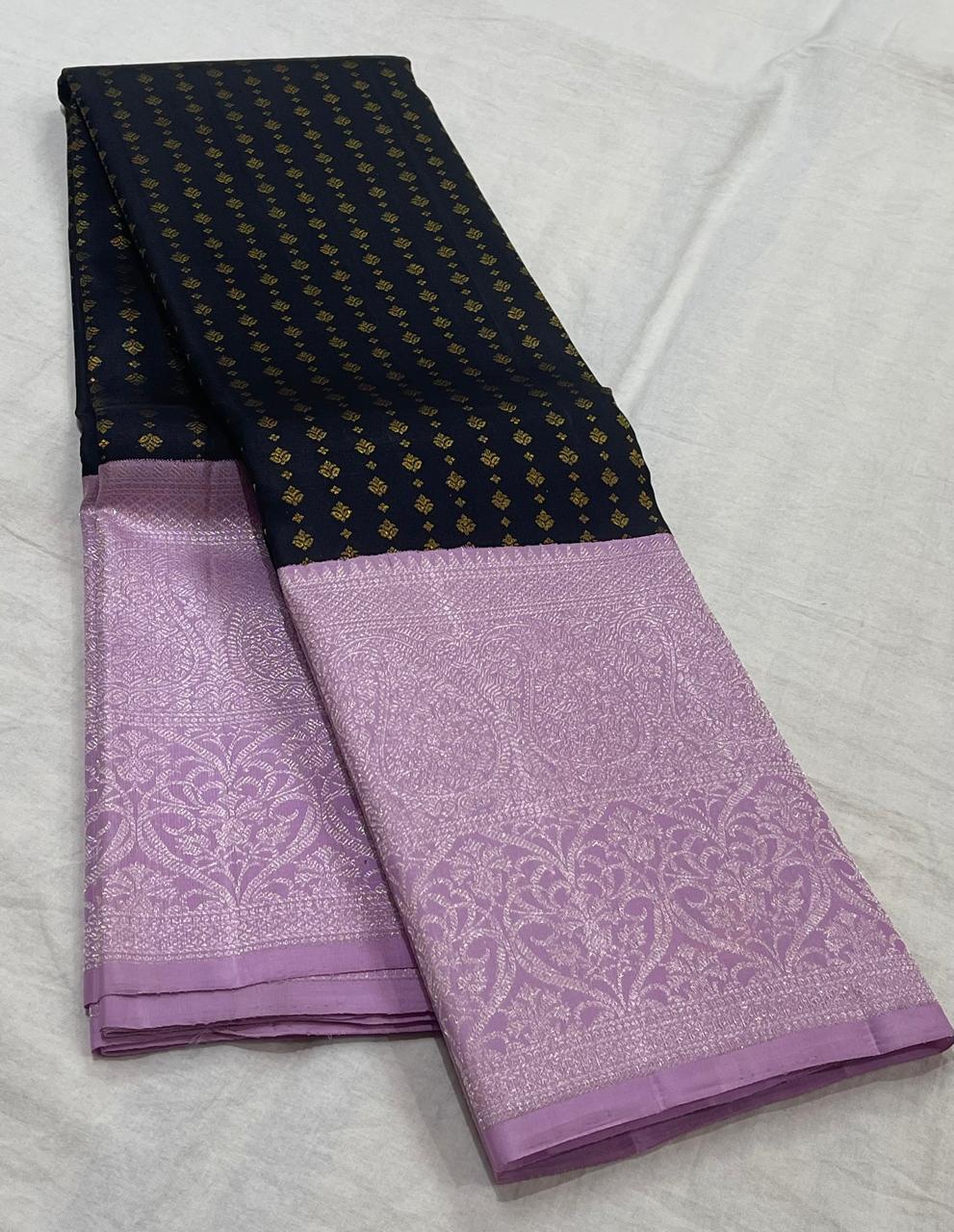 BLACK/LAVENDER BORDER KANCHI SILK SAREE