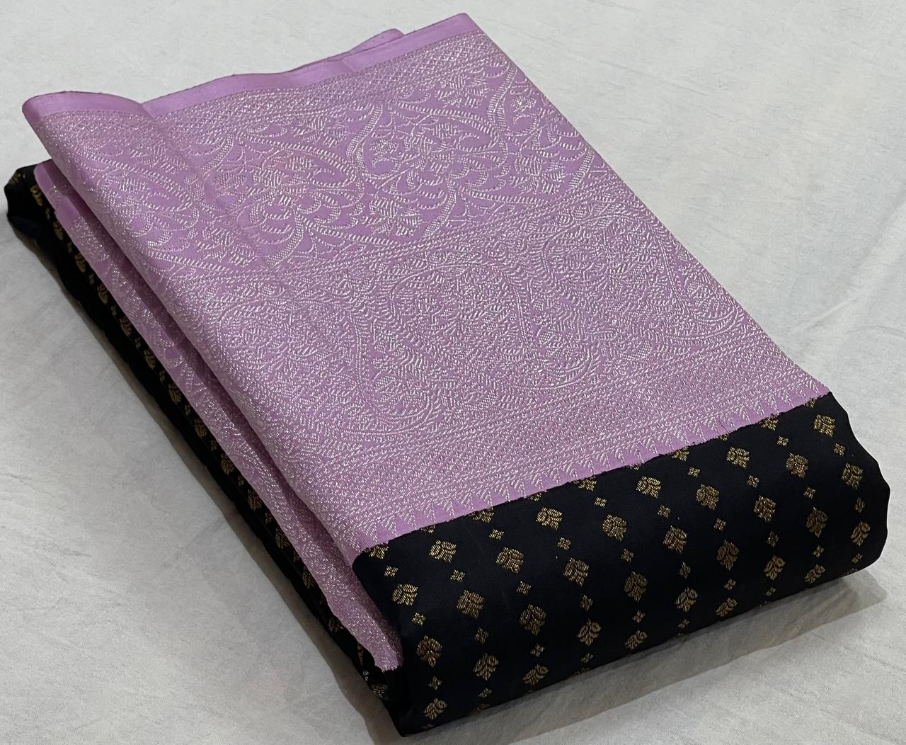 BLACK/LAVENDER BORDER KANCHI SILK SAREE