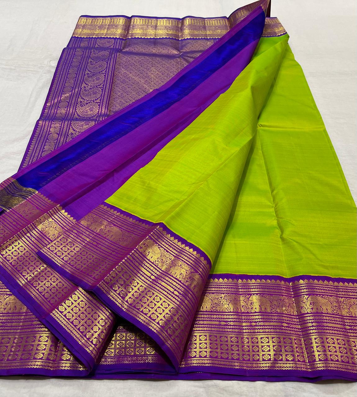 PARROT GREEN / VOILET KANCHI SILK SAREE