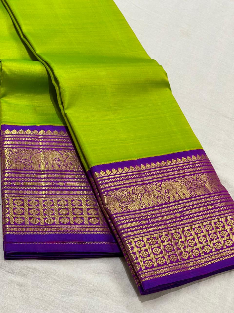 PARROT GREEN / VOILET KANCHI SILK SAREE