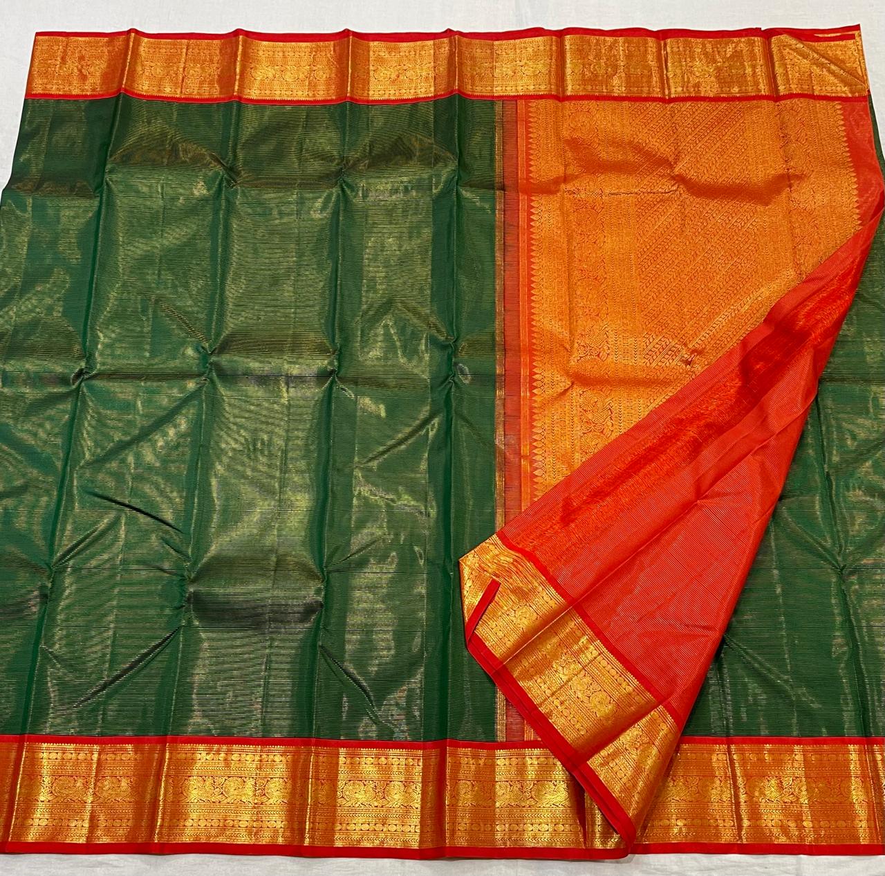 EMERALD GREEN / RED KANCHI SILk SAREES