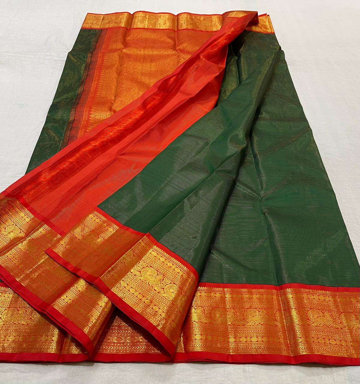 EMERALD GREEN / RED KANCHI SILk SAREES