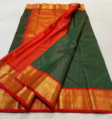 EMERALD GREEN / RED KANCHI SILk SAREES