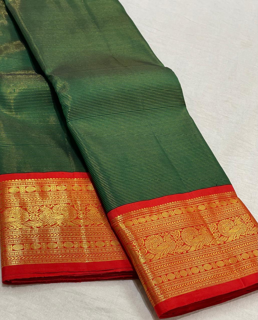 EMERALD GREEN / RED KANCHI SILk SAREES