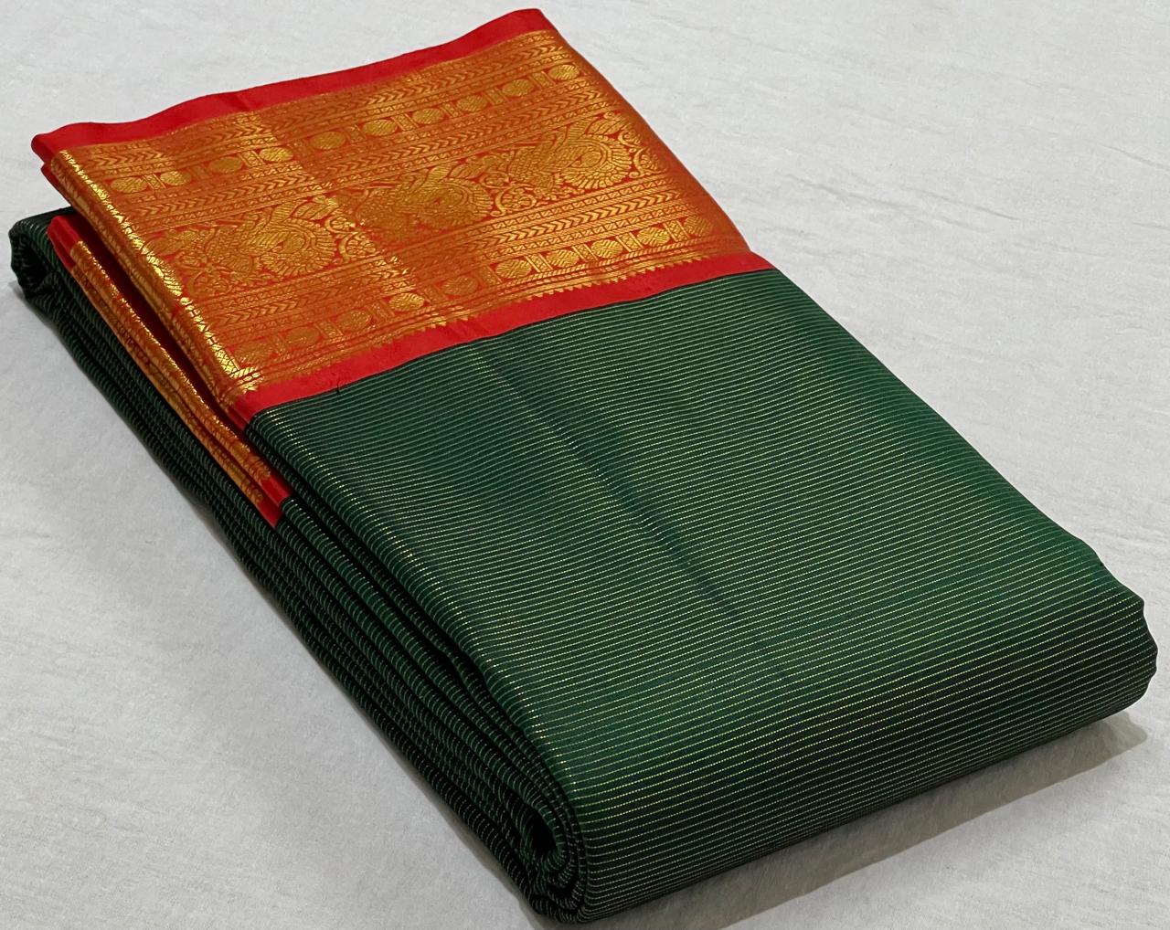 EMERALD GREEN / RED KANCHI SILk SAREES