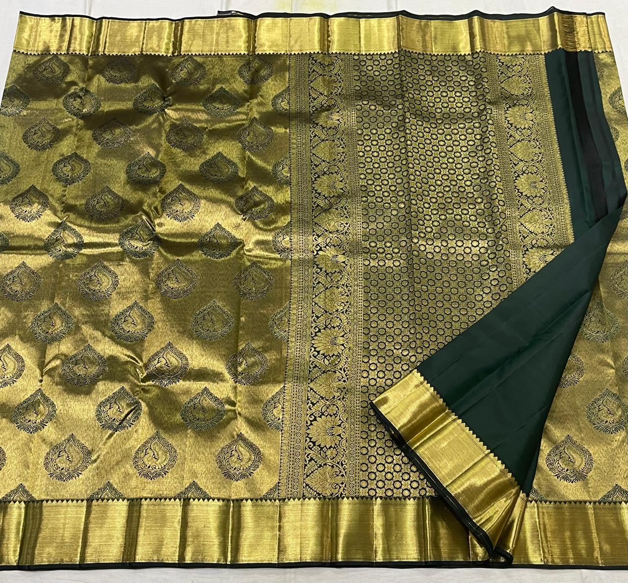 BOTTLE GREEN COLOUR KANCHI SILK SAREE