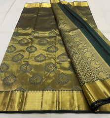 BOTTLE GREEN COLOUR KANCHI SILK SAREE