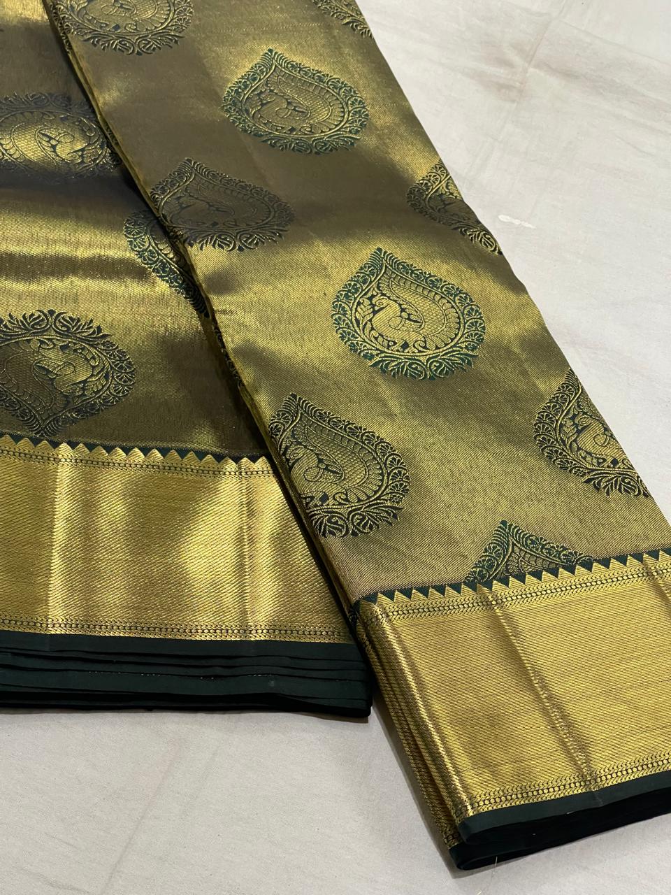 BOTTLE GREEN COLOUR KANCHI SILK SAREE