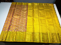 GOLD/RUST/SILVER/YELLOW COLOUR COMBINITION  KANCHI SILK SAREE