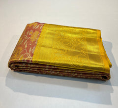 GOLD/RUST/SILVER/YELLOW COLOUR COMBINITION  KANCHI SILK SAREE