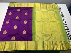 VOILET/PASTEL GREEN COLOUR COMBINITION  KANCHI SILK SAREE