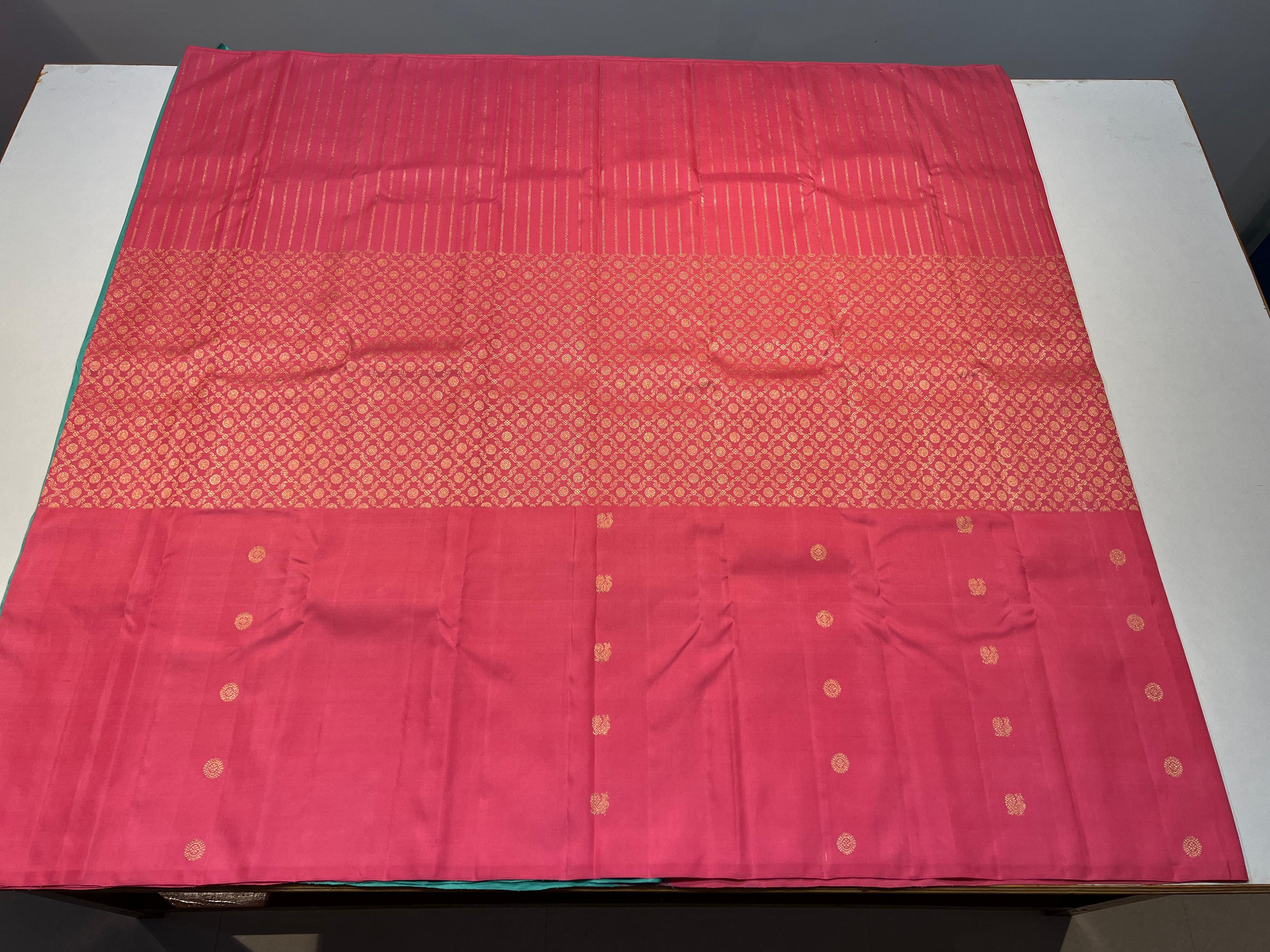 PASTEL PINK/TURQUOISE GREEN KANCHI SILK SAREE