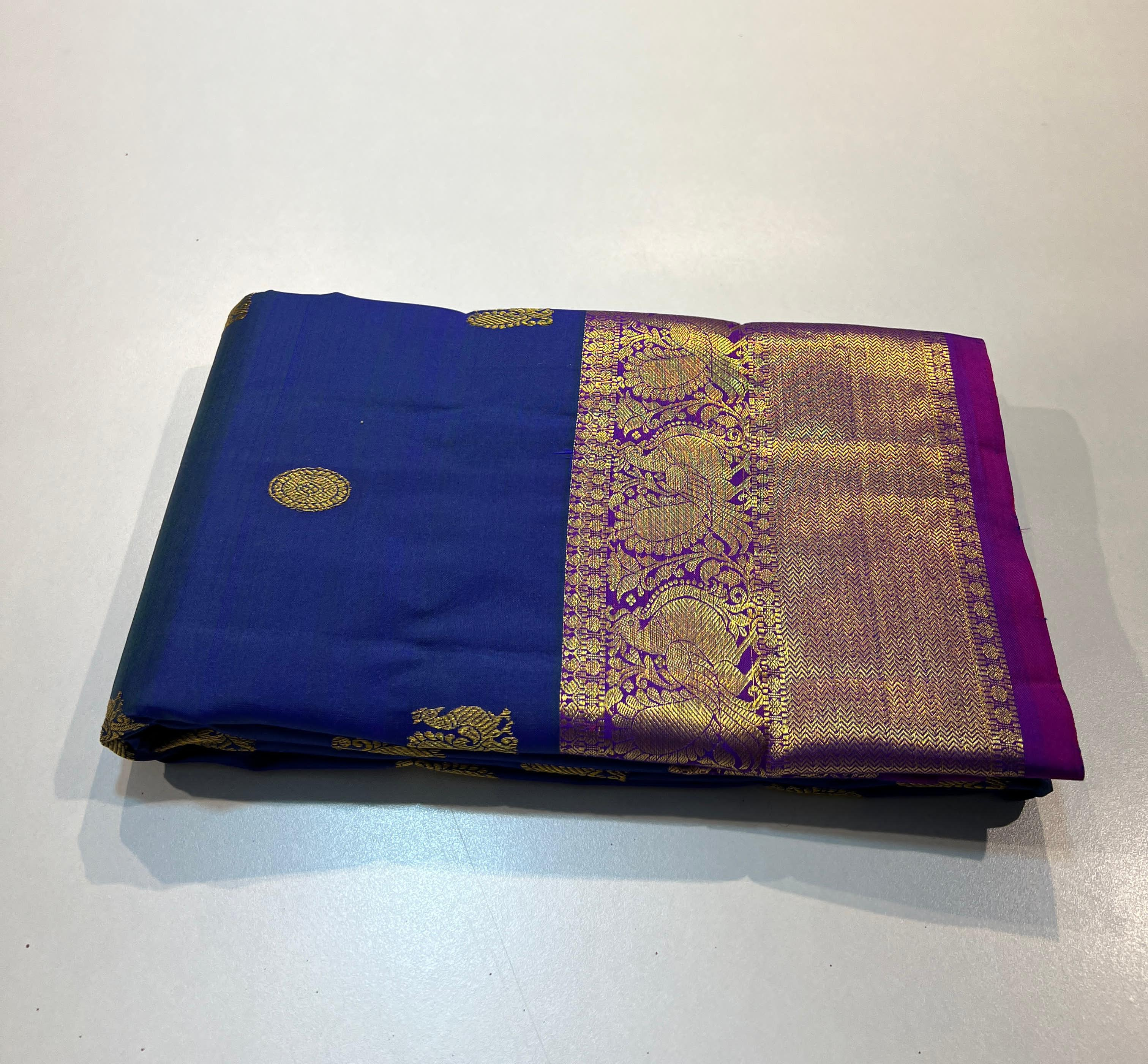 PEACOCK BLUE/PINK KANCHI SILK SAREE