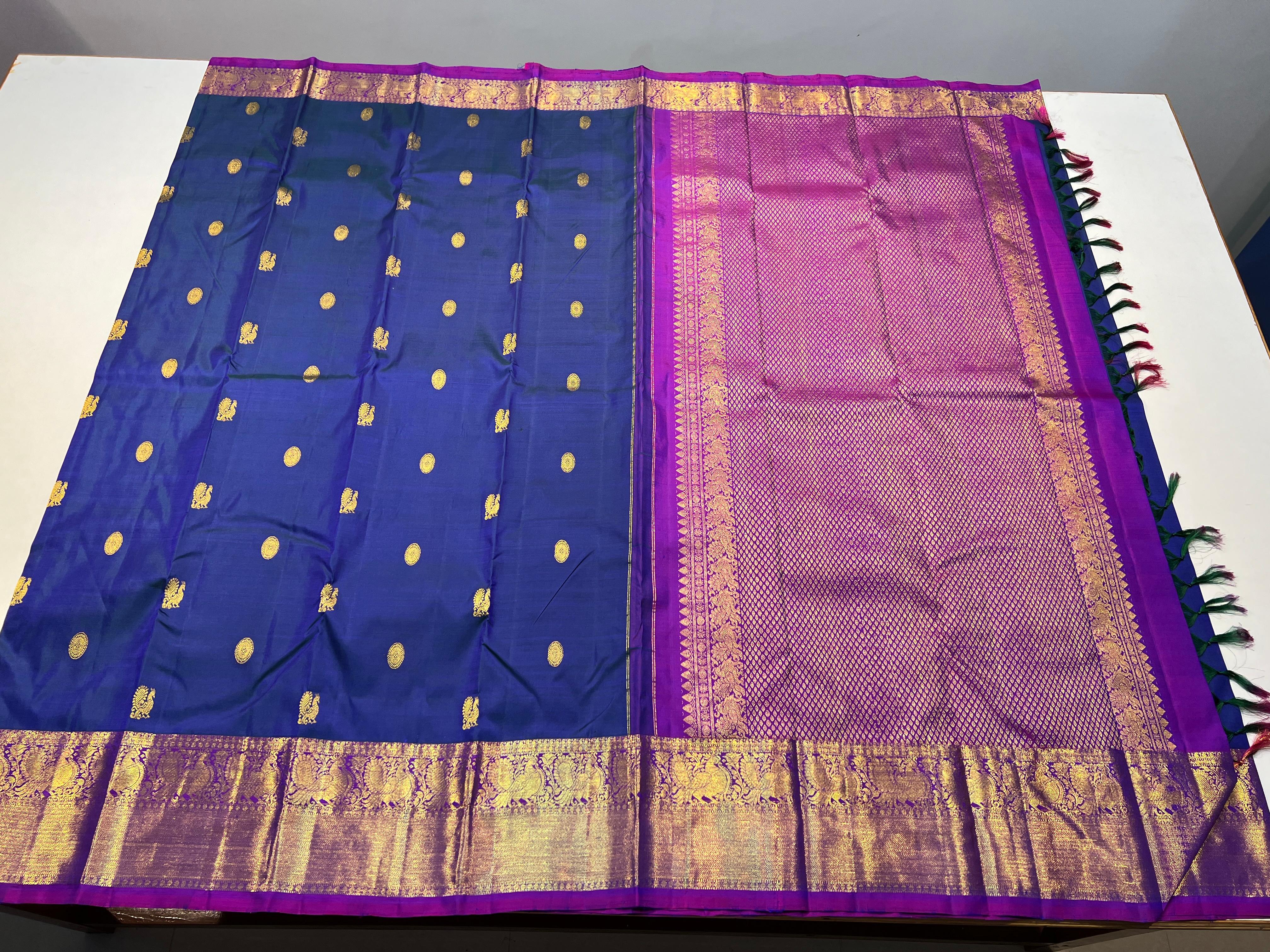 PEACOCK BLUE/PINK KANCHI SILK SAREE