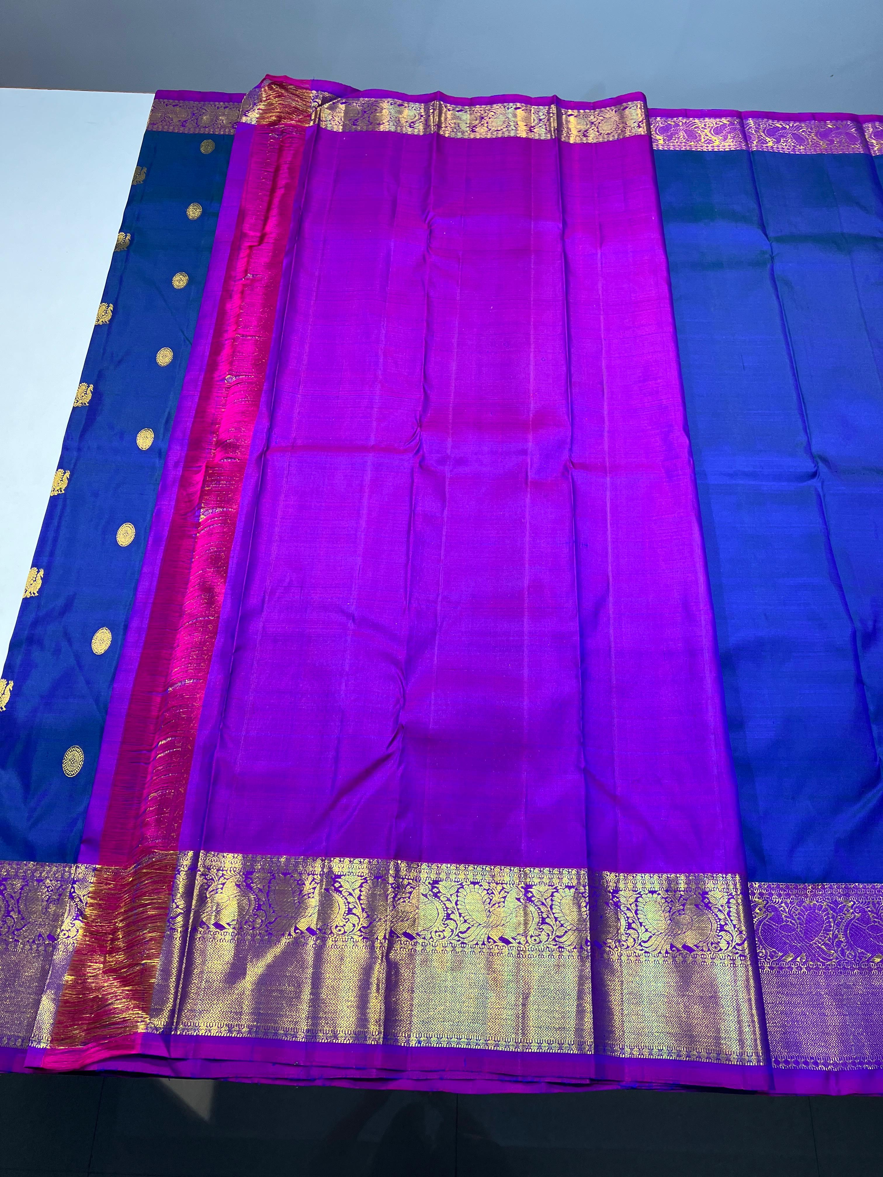 PEACOCK BLUE/PINK KANCHI SILK SAREE