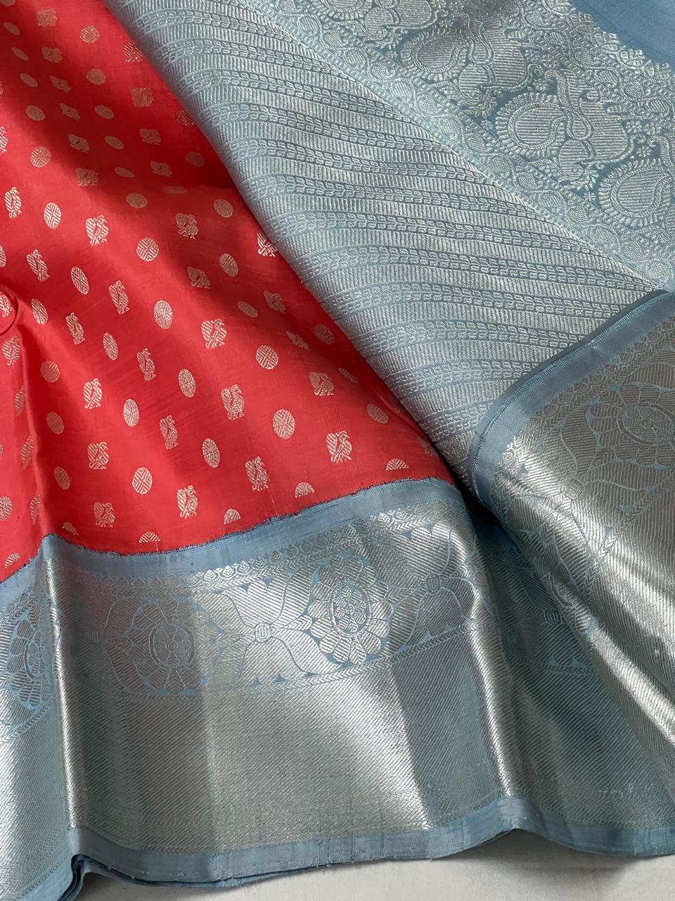 PASTEL PINK/BLUE KANCHI SILK SAREE