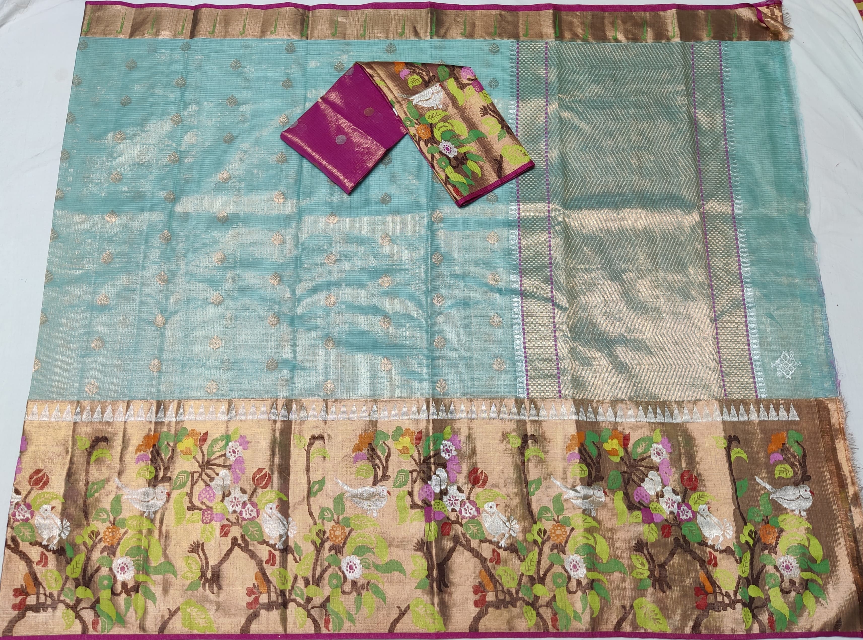 SKY BLUE / PINK GOLD  ZARI KOTA SAREE