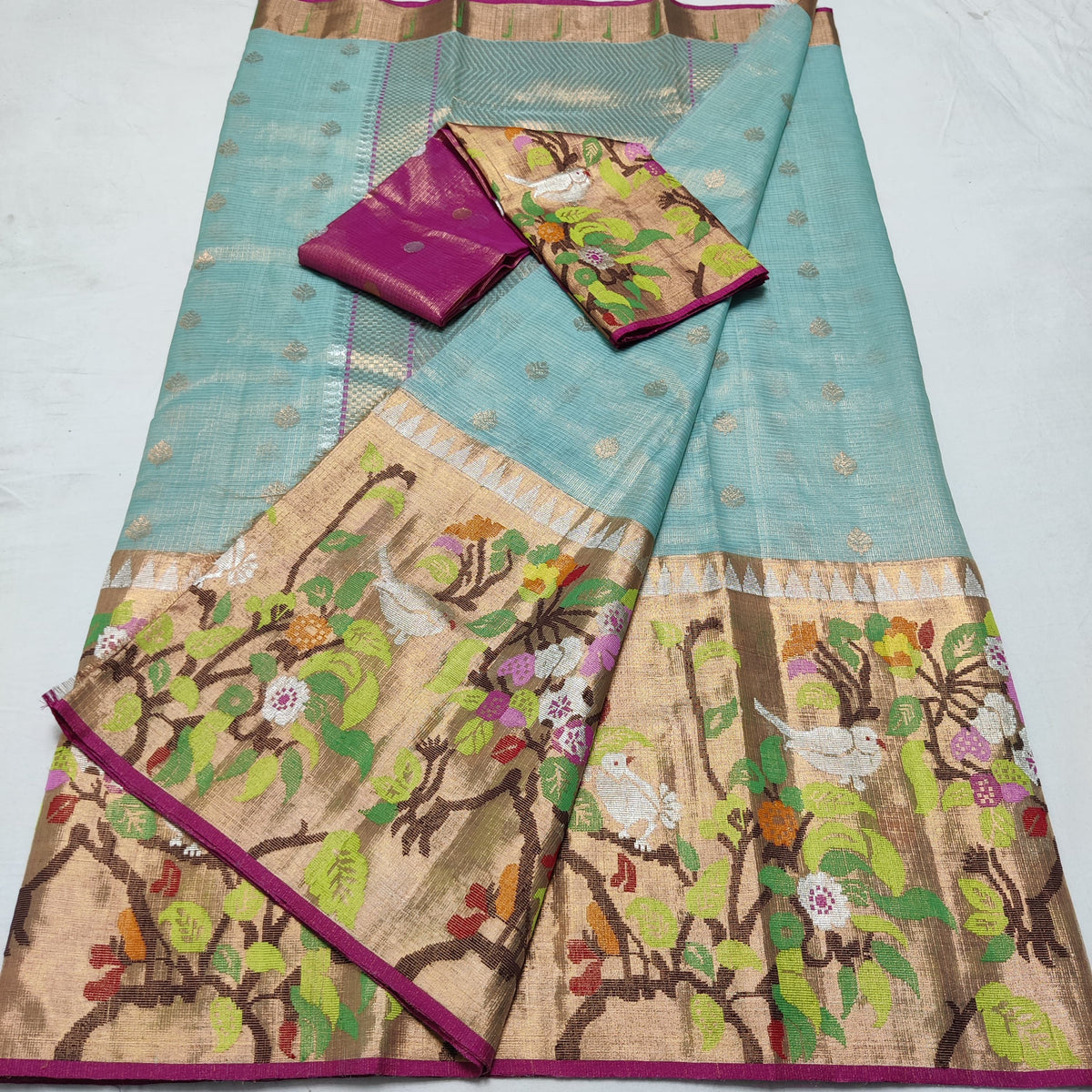 SKY BLUE / PINK GOLD  ZARI KOTA SAREE