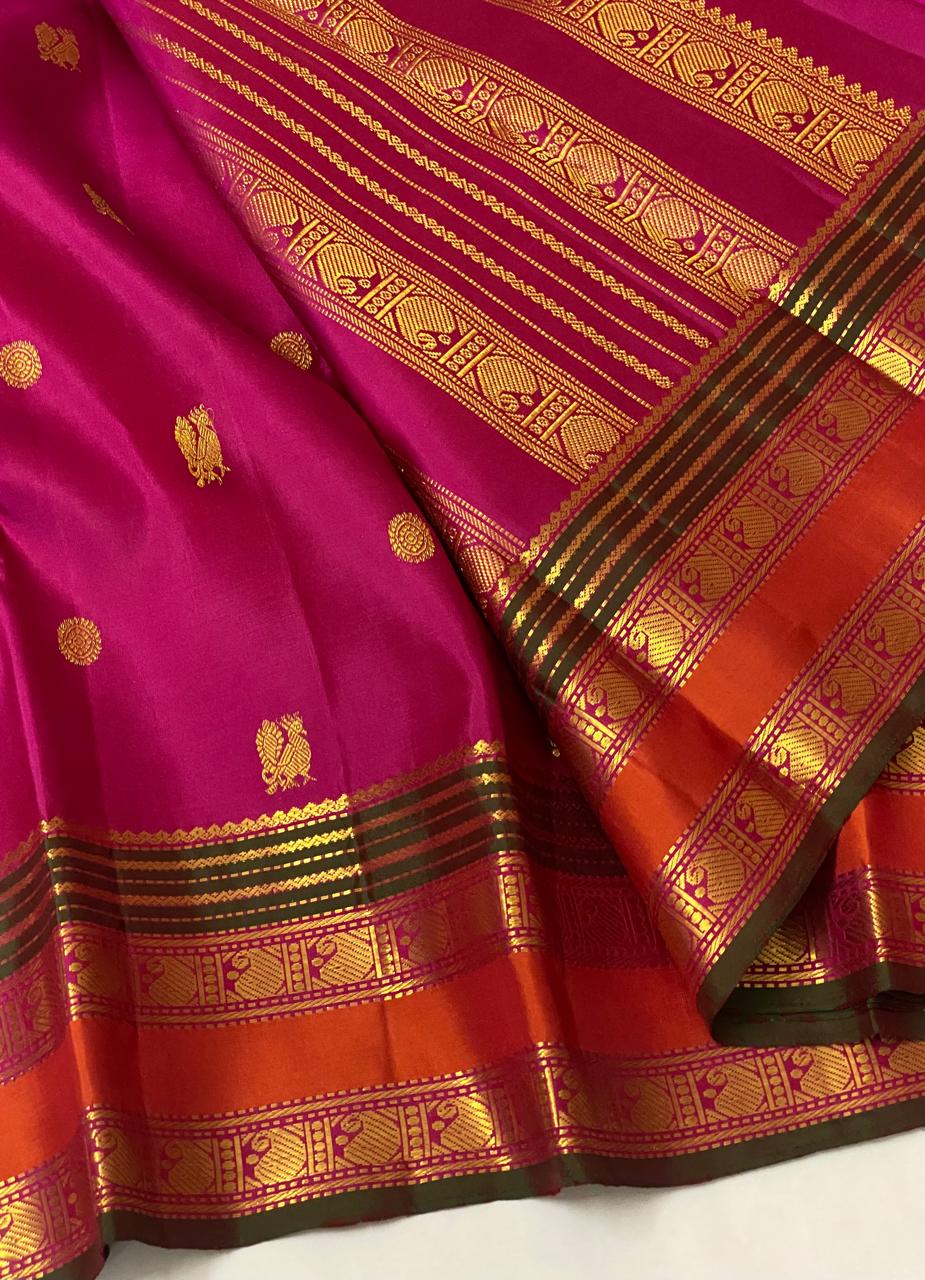 PINK /ORANGE  ZARI KANCHI SILK SAREE