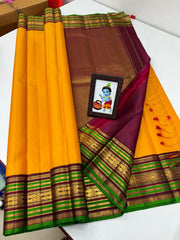 MUSTARD YELLOW/PINK ZARI KANCHI SILK SAREE