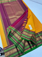 MUSTARD YELLOW/PINK ZARI KANCHI SILK SAREE