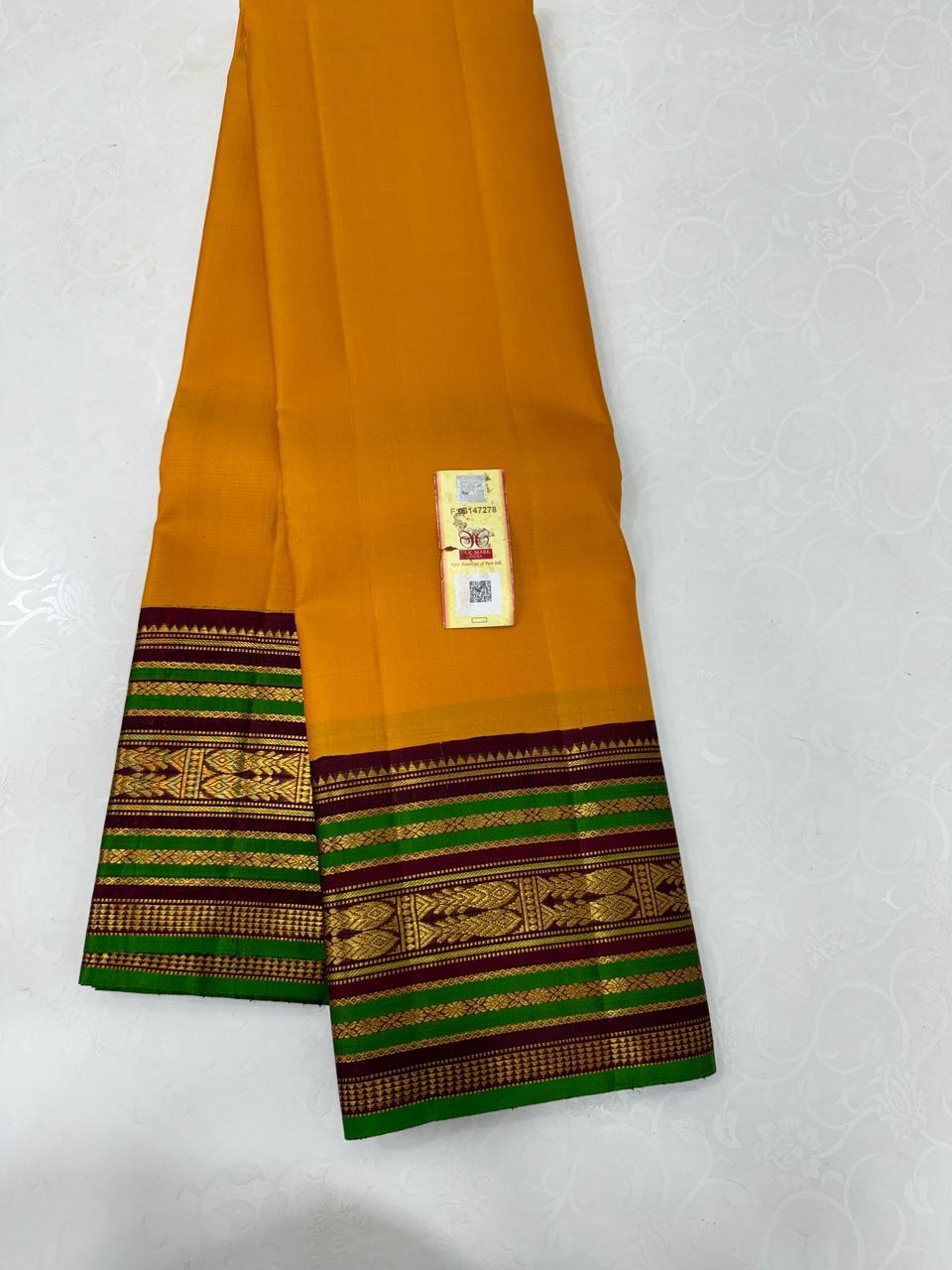 MUSTARD YELLOW/PINK ZARI KANCHI SILK SAREE