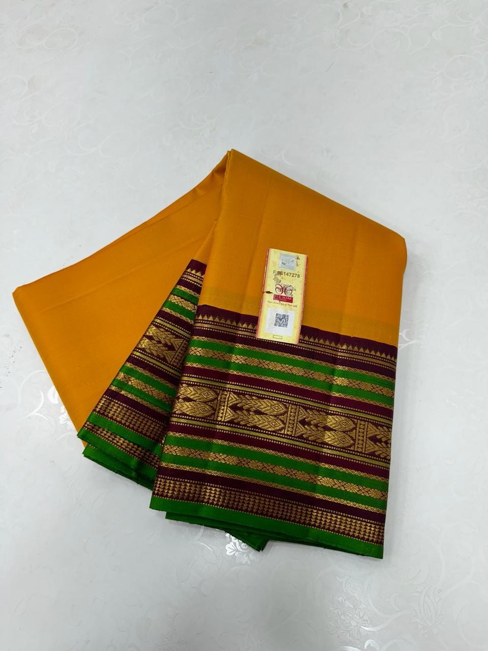 MUSTARD YELLOW/PINK ZARI KANCHI SILK SAREE