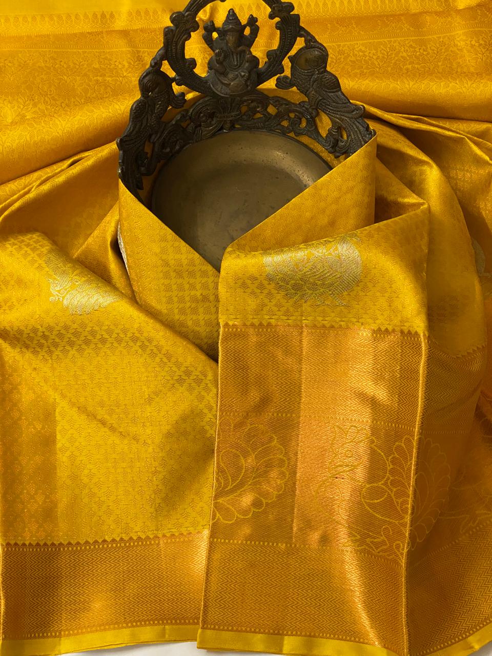 MUSTARD YELLOW ZARI KANCHI SILK SAREE