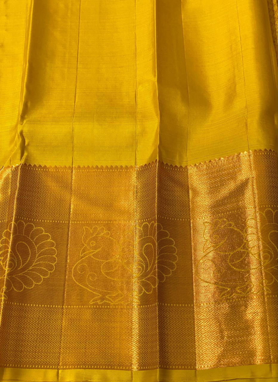 MUSTARD YELLOW ZARI KANCHI SILK SAREE